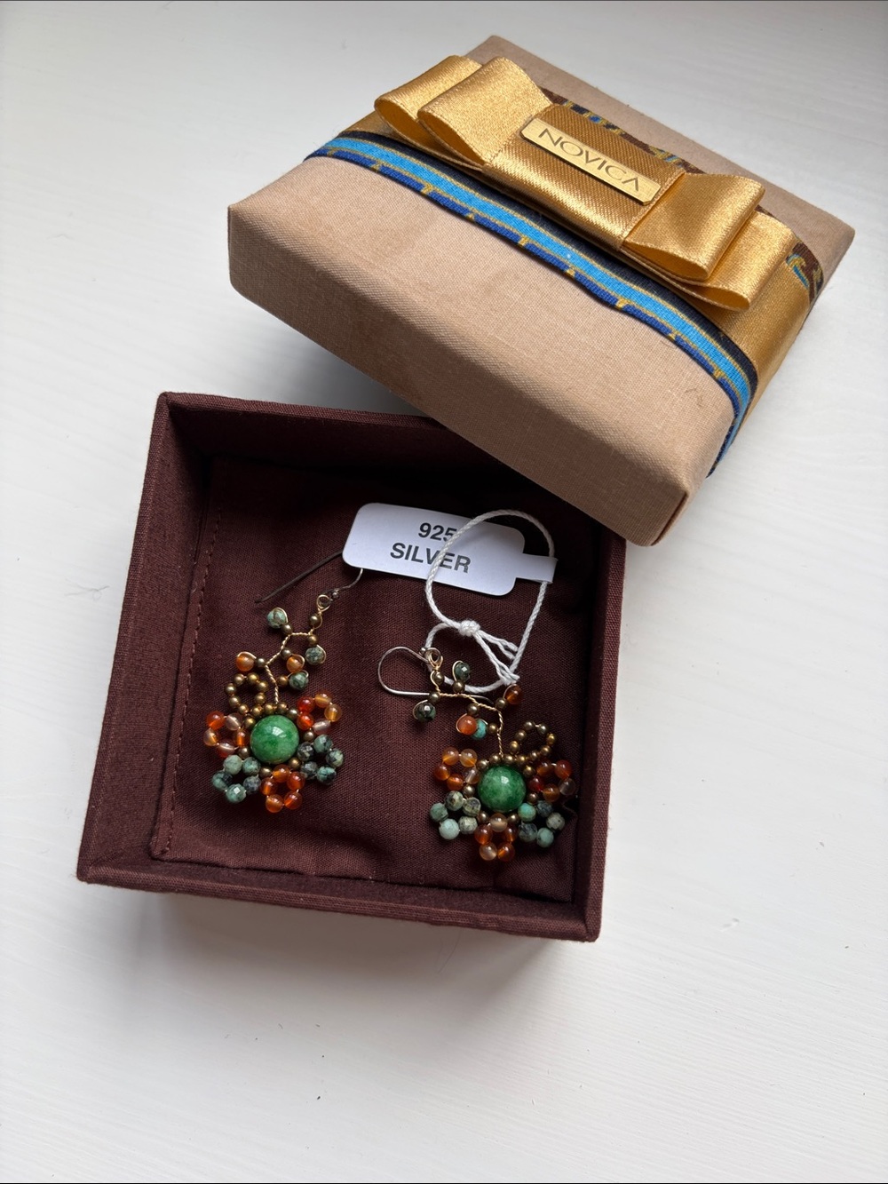 Novica Sunset Atoms Earthy Beaded Drop Earrings - Silver Hooks